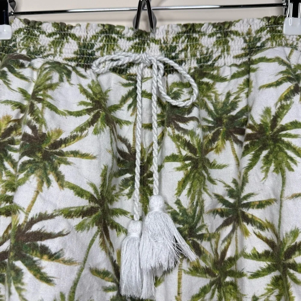 BRIGGS Tropical Linen Blend Beachy Boho Drawstring Tassel Stretchy Flowy Shorts